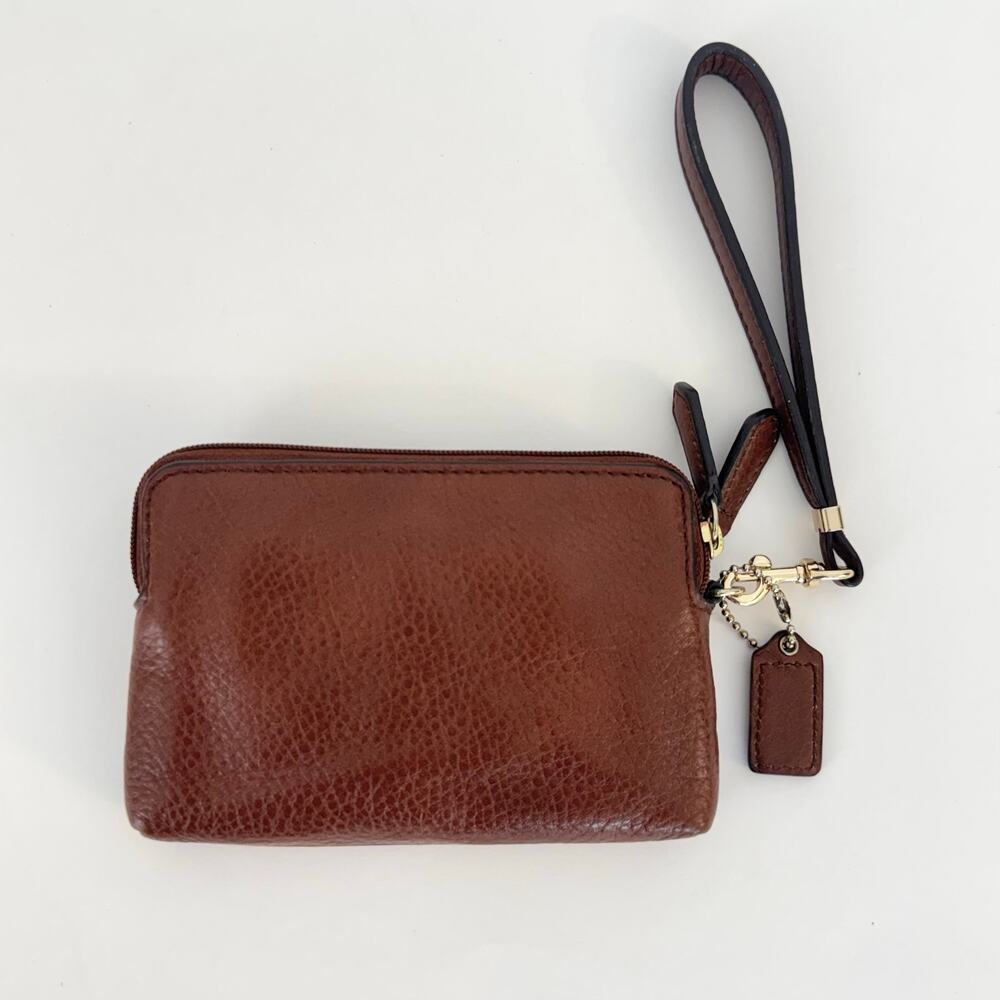 Coach Vintage Double Zipper Brown Pebble Leather Wristlet Wallet - Picture 4 of 15